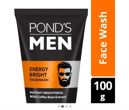 POND'S Men, Energy Bright Facewash, 100g, for Instant Brightness, with Coffee Bean Extract & Menthol, Anti-Dullness & Brightening Face Wash, Specially Developed for Men (Pack of 2)