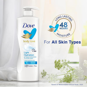 Dove Body Love Light Hydration Body Lotion For All Skin Types Paraben Free, 48hrs Moisturisation with Plant Based moisturiser, Fresh Hydrated Skin 400ml