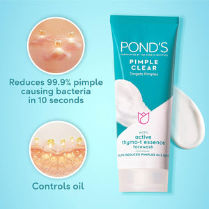 POND's Pimple Clear, Facewash, 50 G, For Glowing Skin, With Active Thymo-T Essence Formula, Helps Reduce Pimples In 3 Days (Pack of 3)