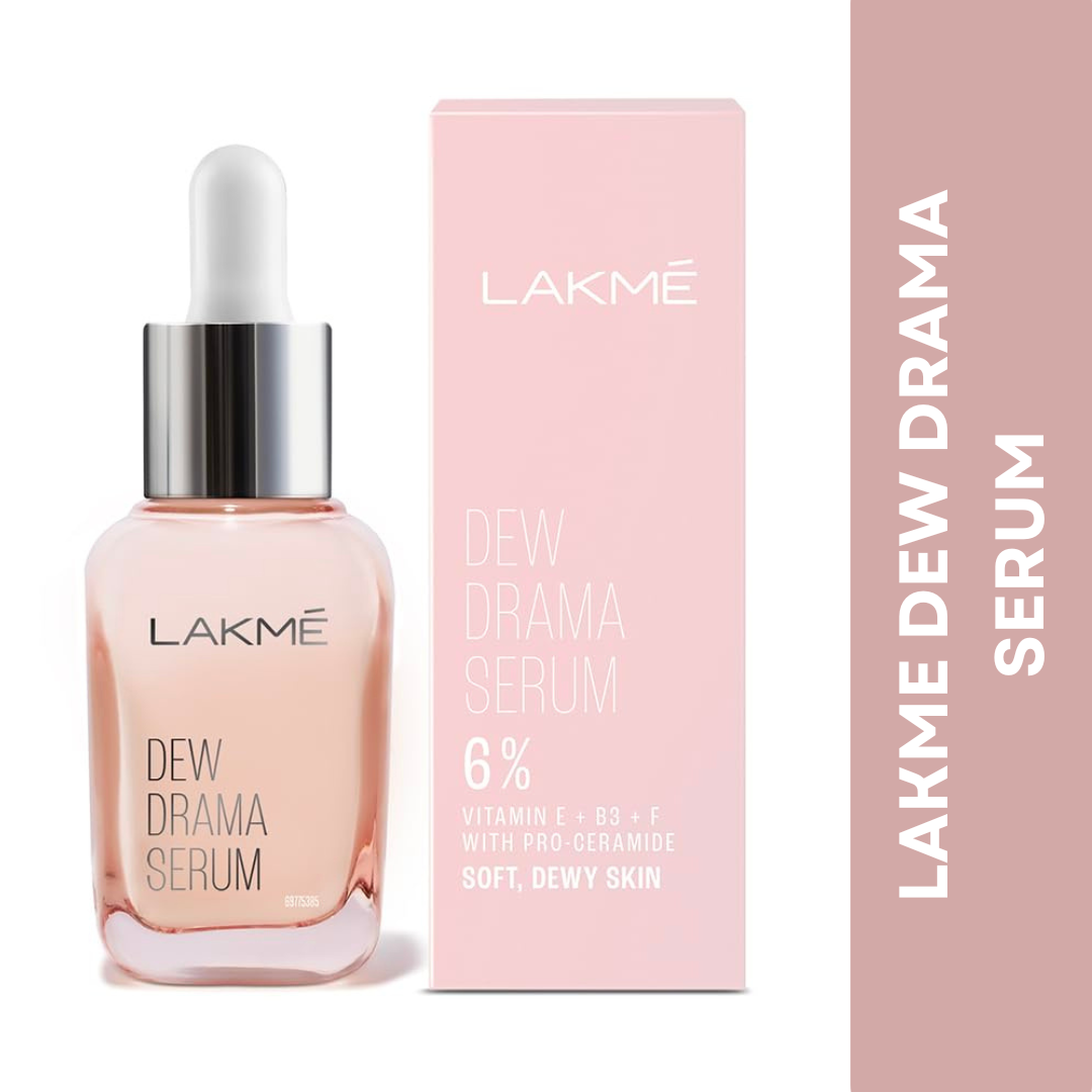 LAKMÉ 6% Vitamin E, Niacinamide, Vitamin F & Pro-Ceramides Dew Drama Serum For Improved Skin Barrier & Dewy, Radiant Skin, 30Ml