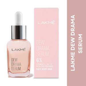 LAKMÉ 6% Vitamin E, Niacinamide, Vitamin F & Pro-Ceramides Dew Drama Serum For Improved Skin Barrier & Dewy, Radiant Skin, 30Ml