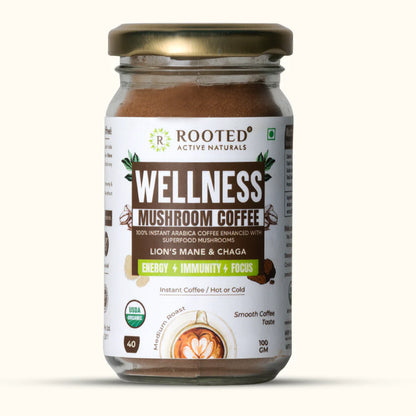 Rooted Active's Wellness Mushroom Coffee - Arabica Coffee Enhanced with Superfood Mushrooms | 100gm