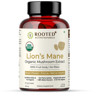 Rooted Active's Organic Lions Mane mushroom extract capsules