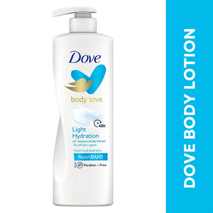 Dove Body Love Light Hydration Body Lotion For All Skin Types Paraben Free, 48hrs Moisturisation with Plant Based moisturiser, Fresh Hydrated Skin 400ml