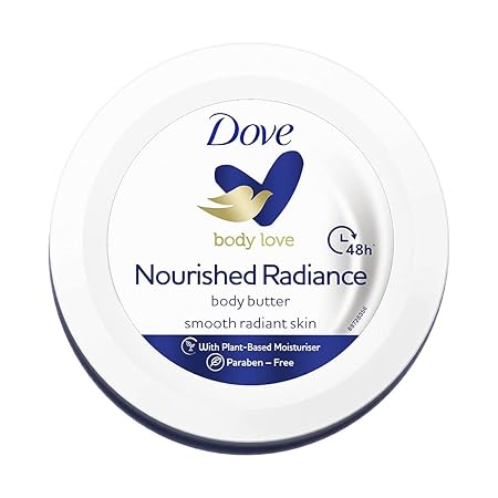 Dove Body Love Nourished Radiance Body Butter Paraben Free, 48hrs Moisturisation with Plant Based moisturiser Soft Radiant Skin 250ml