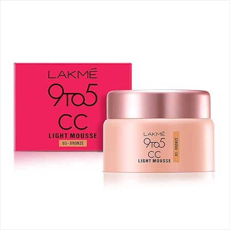 Lakme 9to5 CC Light Mousse with Vitamin E & a Hint of Foundation | Matte finish, Non-Comedogenic, lightweight mousse foundation, 25gm - Bronze